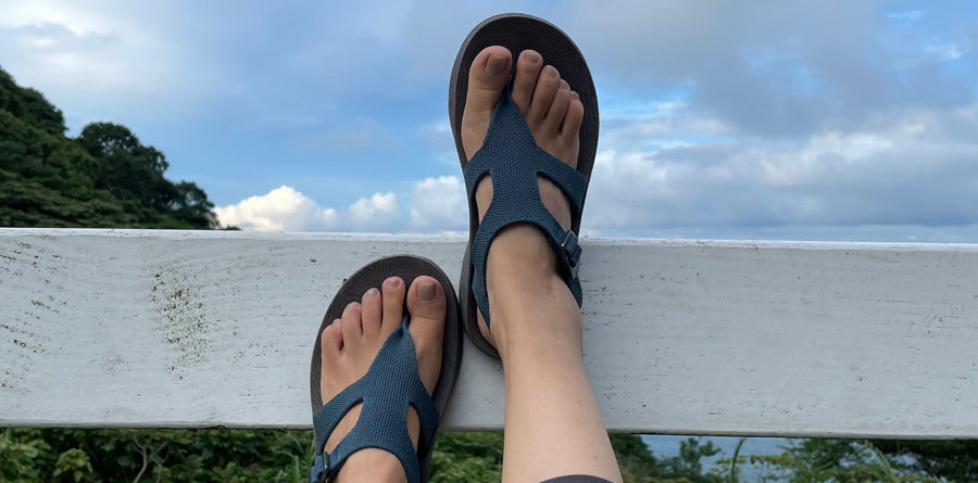 woman wearing summer footwear