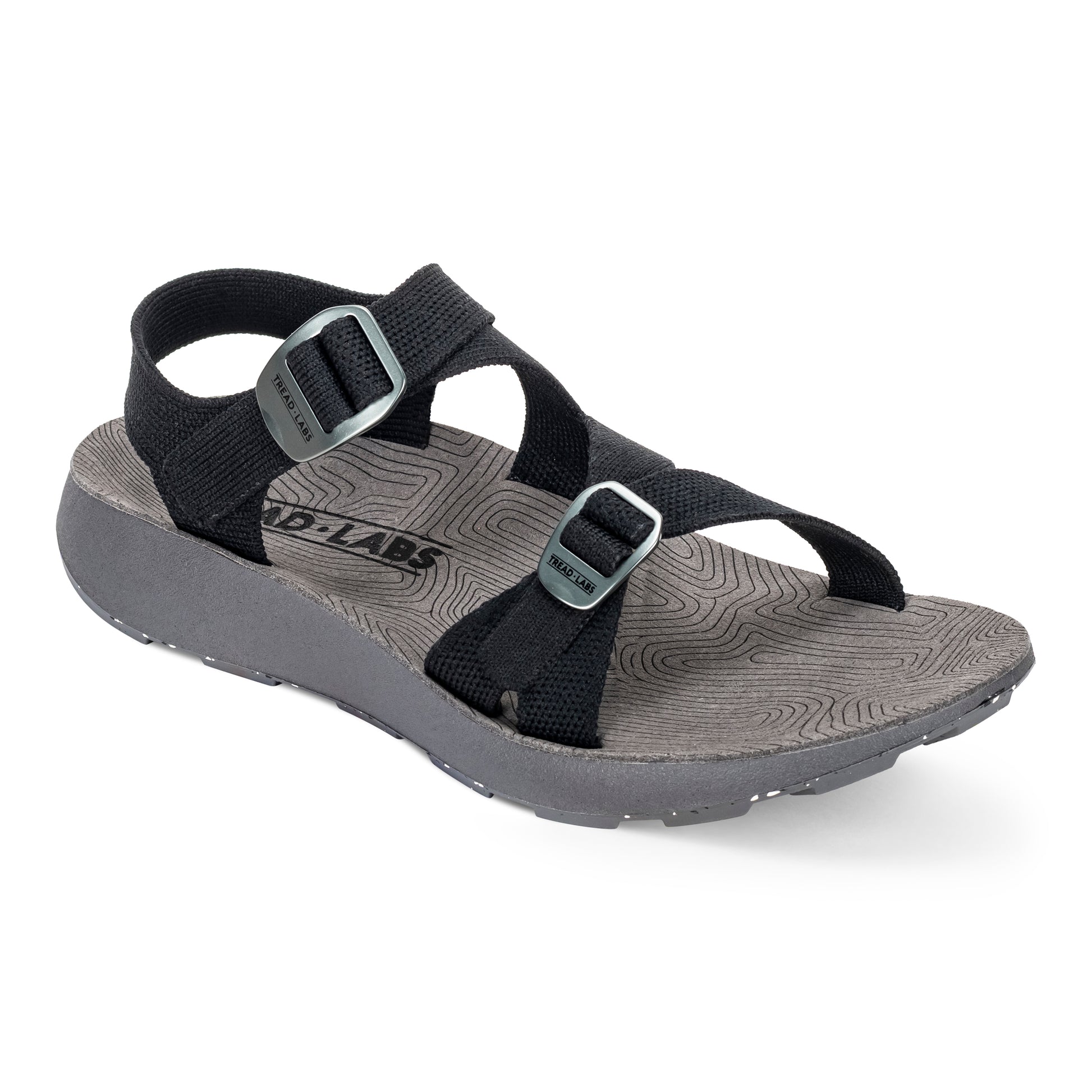 3/4 angled view of Women's Redway Sandal in black on a white background.