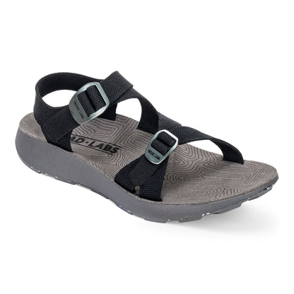 3/4 angled view of Women's Redway Sandal in black on a white background.