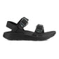 Lateral View of Women's Salinas Leather Sandal in Black on a white background.