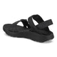 3/4 Angled Medial View of Women's Salinas Leather Sandal in Black on a white background.