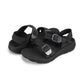 Pair of Women's Salinas Leather Sandals in Black on a white background.