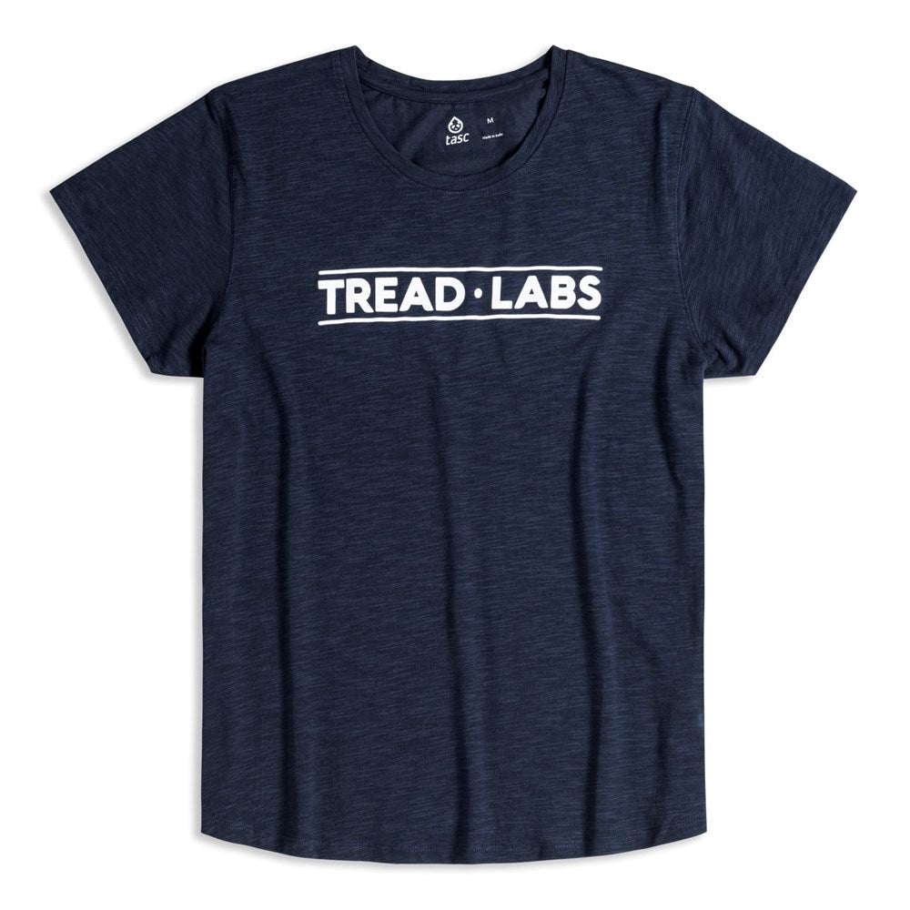Women's dark blue t-shirt with Tread Labs logo on chest